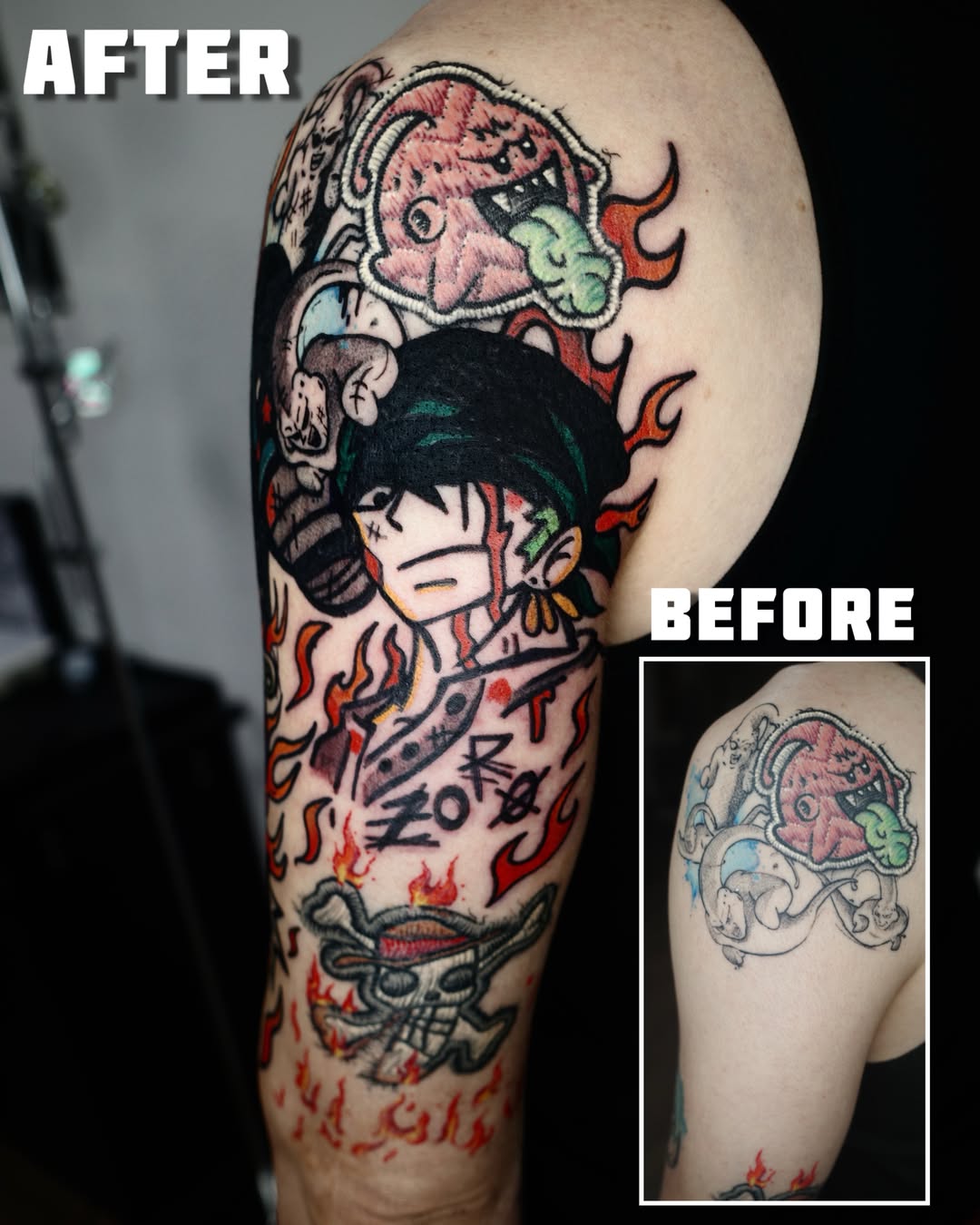 Tattoo by @takuu_tattoo — anime, dotwork