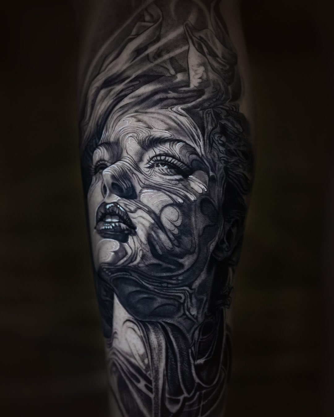 Woman's face realism tattoo on the forearm by Stefano Alcantara