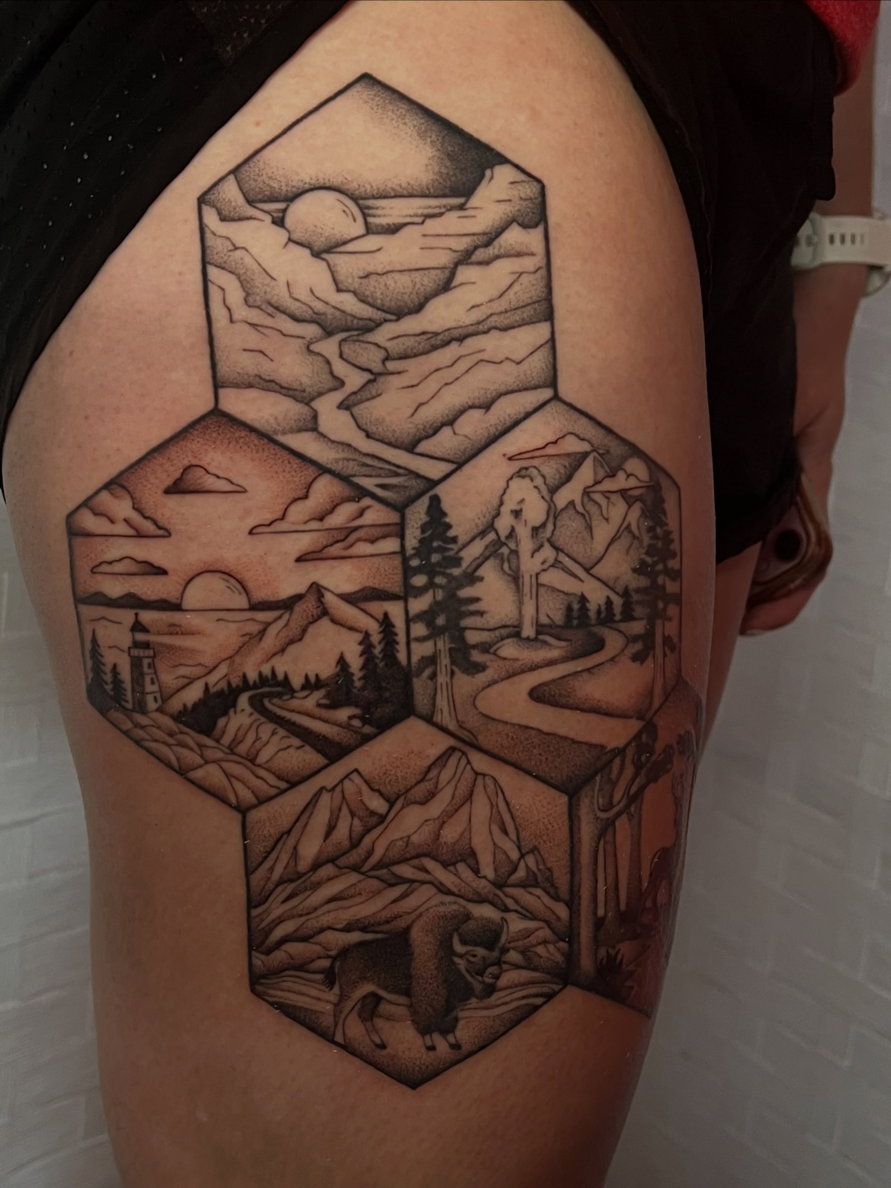 Tattoo by @laurenkelleetattoos — dotwork, black_and_grey