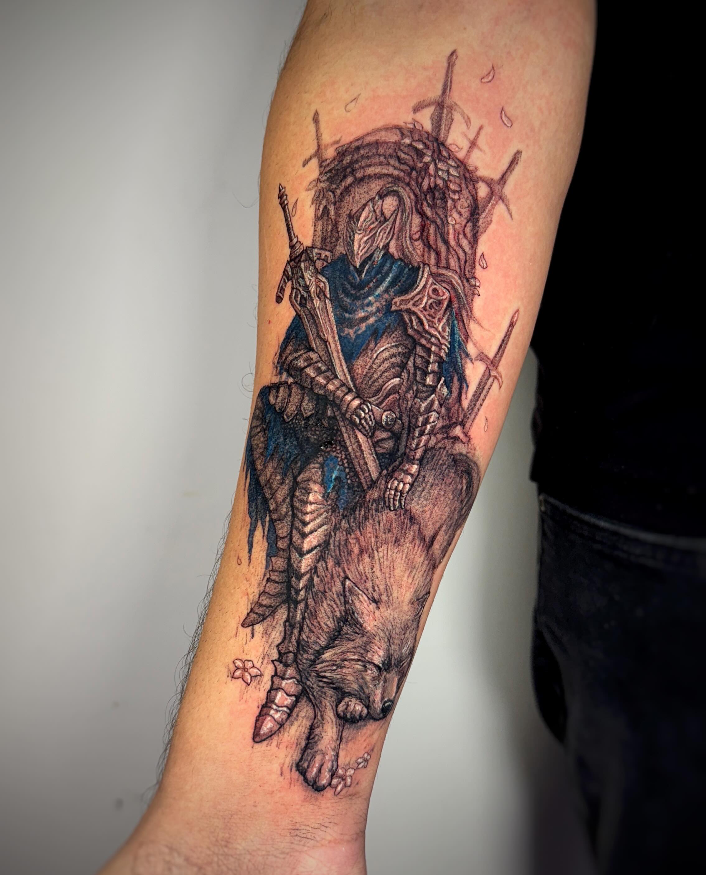 Warrior on horseback realism tattoo on the forearm by Jemin Ren