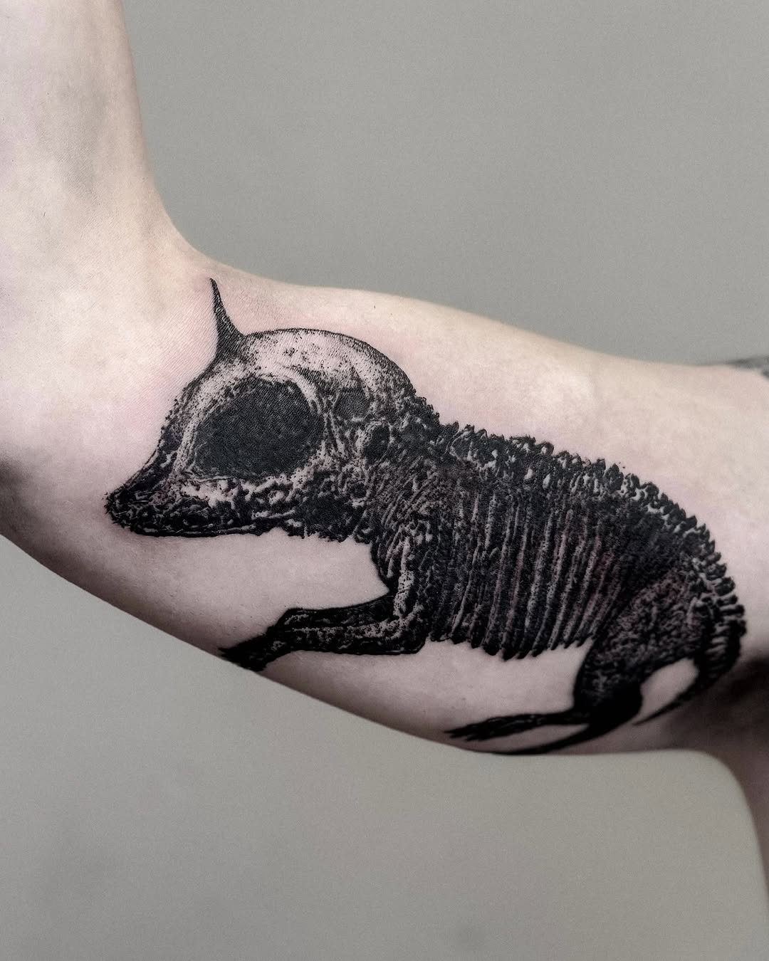 Creepy skeletal creature dark art tattoo on the forearm by ąʑཞąıą ཞąıŋ
