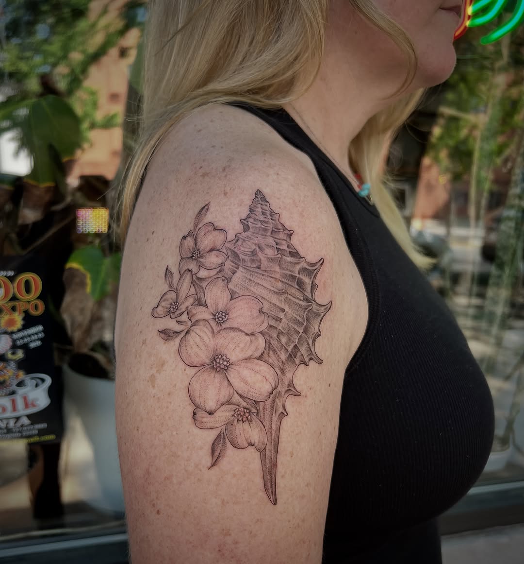 Tattoo by @southpaw.stipple — black_and_grey, dotwork