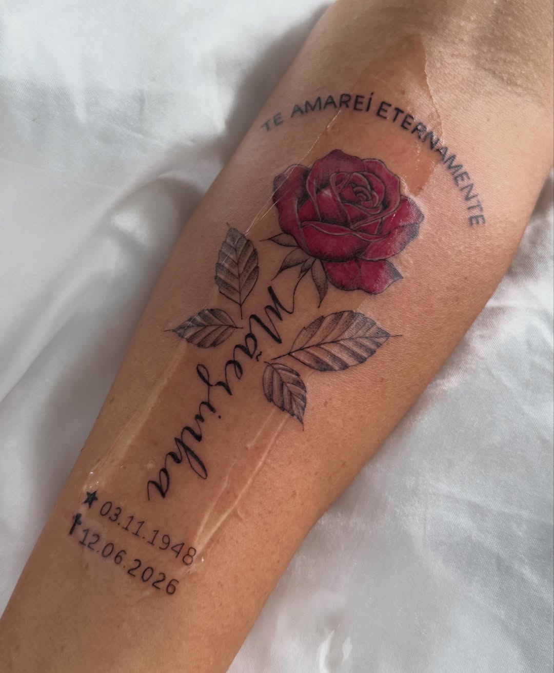 Red rose realism tattoo on the forearm by Silva Wellen