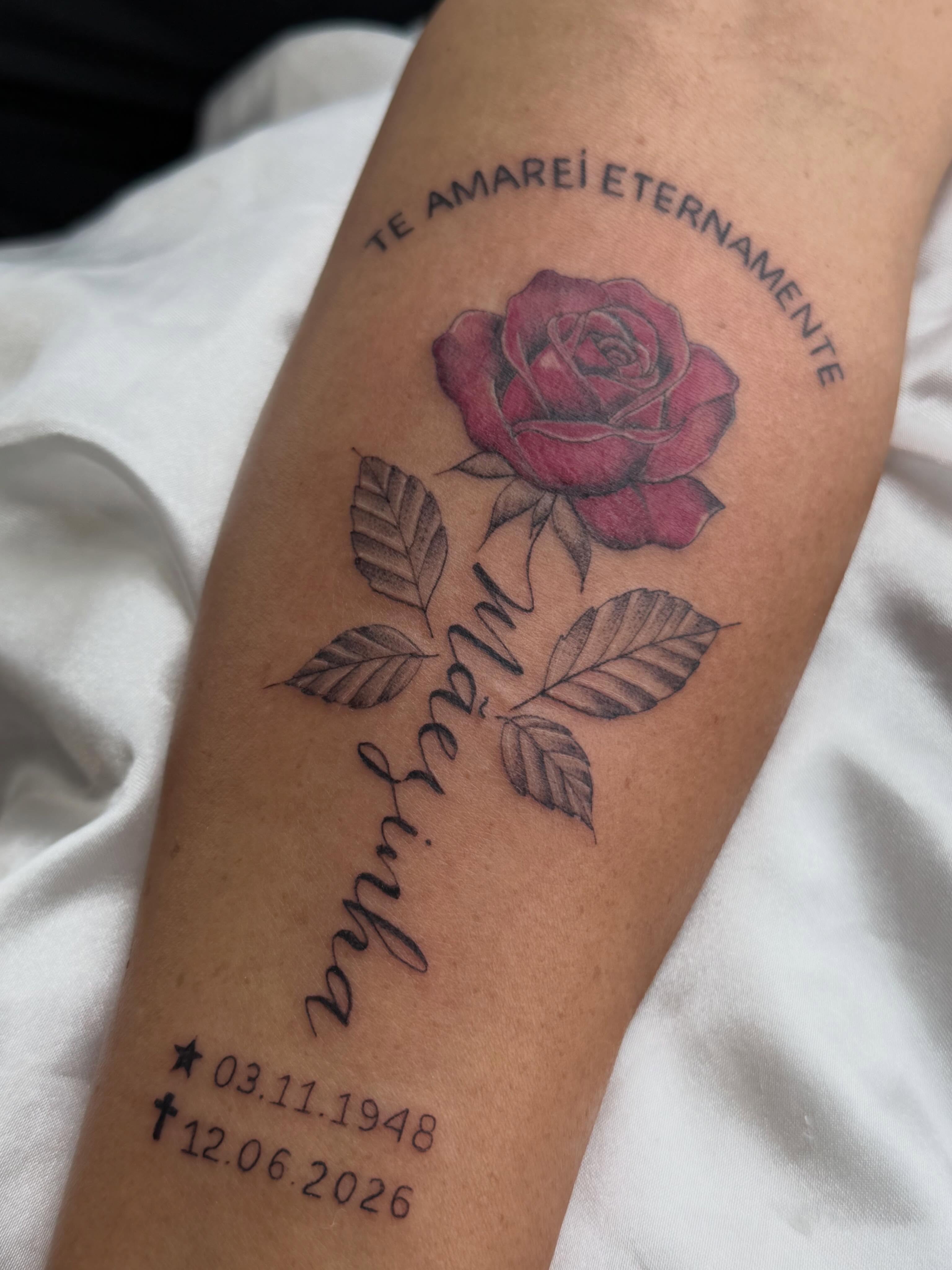 Rose black and grey tattoo on the forearm by Silva Wellen