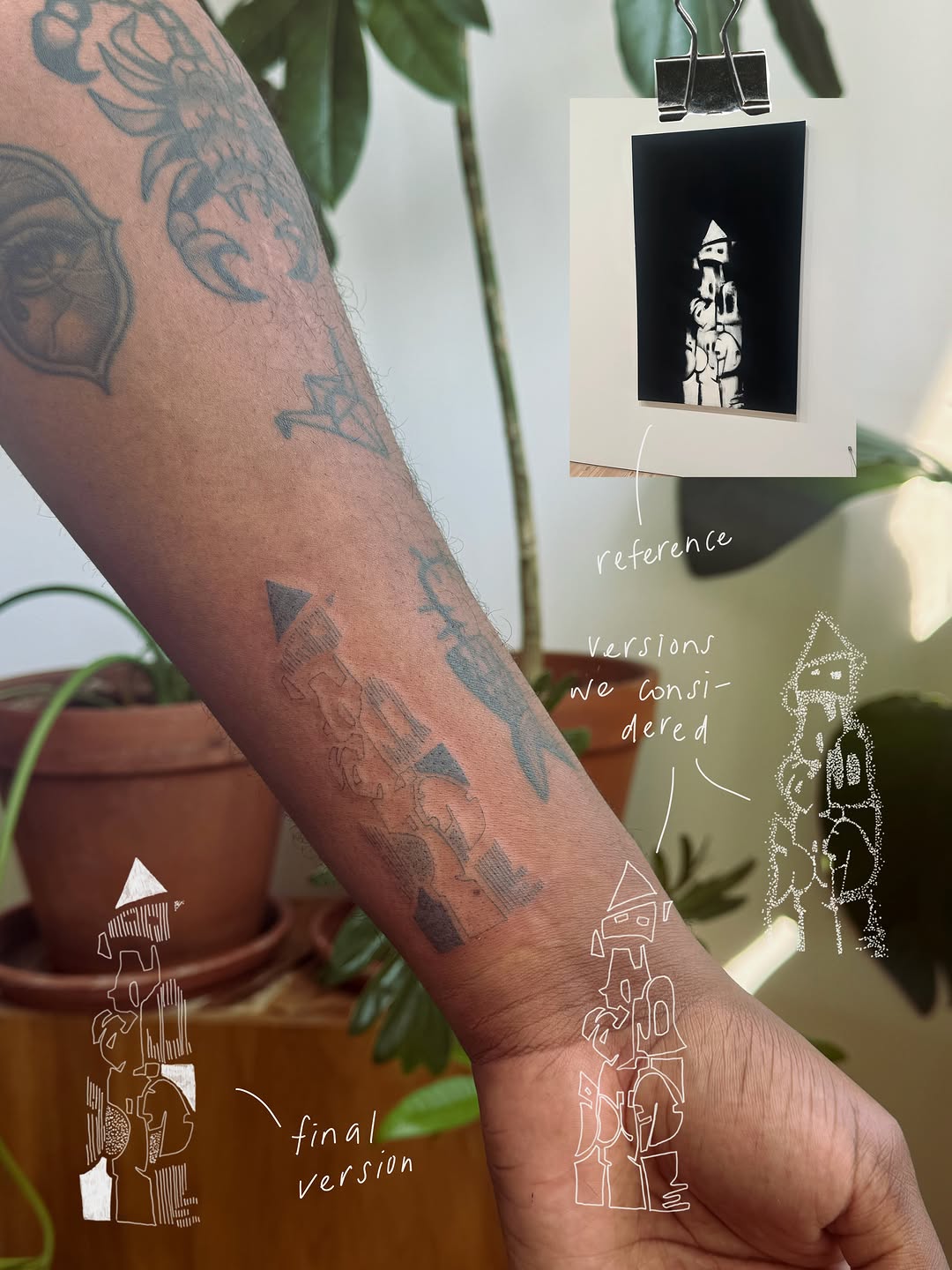 Abstract tower sketch tattoo on the forearm by annie’s tattoos ⭐꩜ .ᐟ