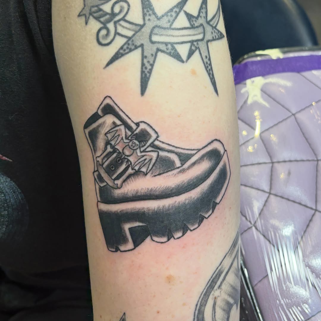 Tattoo by @linerthreat — black_and_grey, chicano