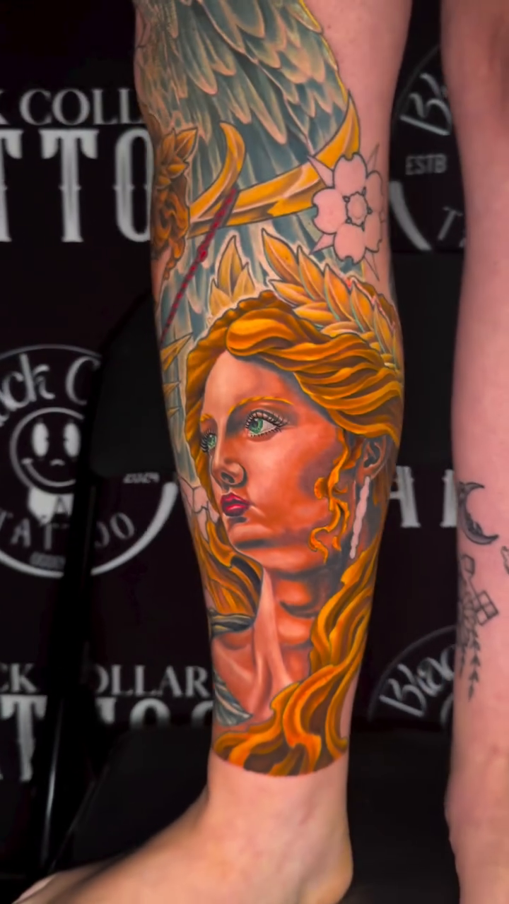 Tattoo by @snowwolftattoos — realism, neo_traditional
