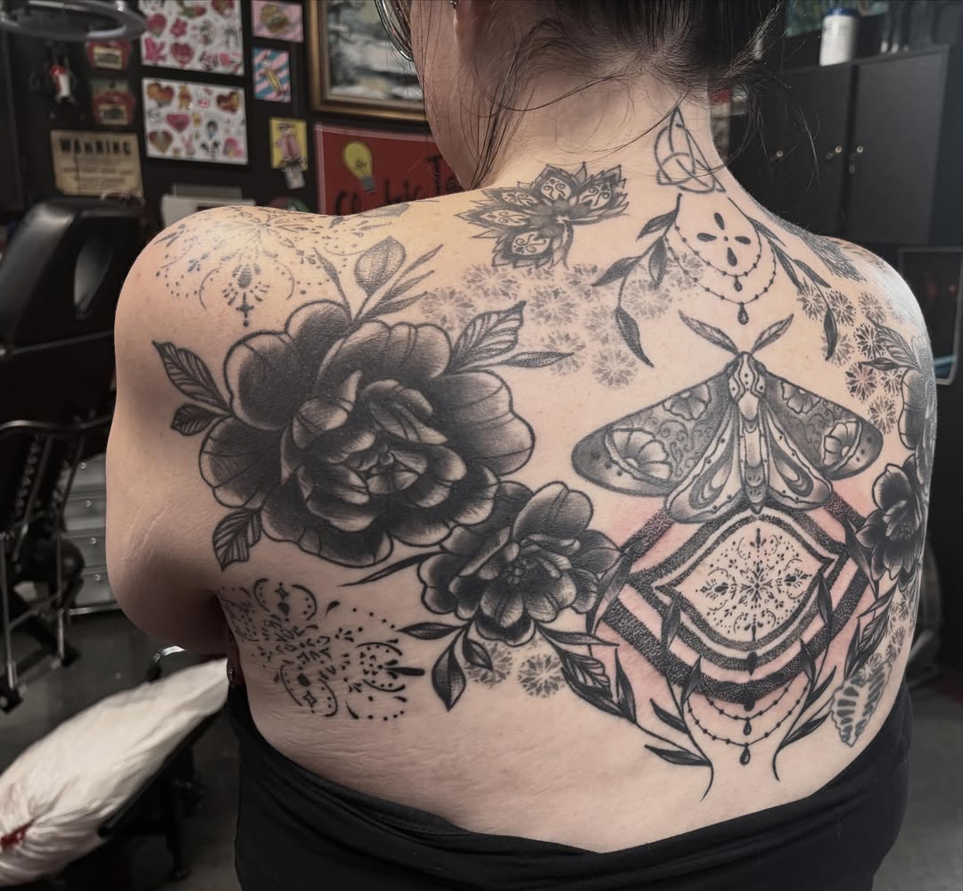 Tattoo by @rottenronnietattoos — black_and_grey, ornamental