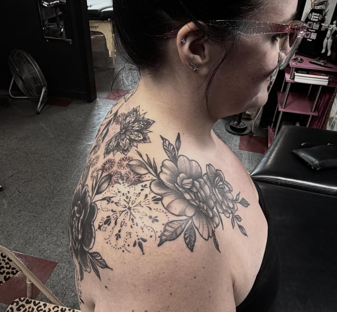 Tattoo by @rottenronnietattoos — black_and_grey