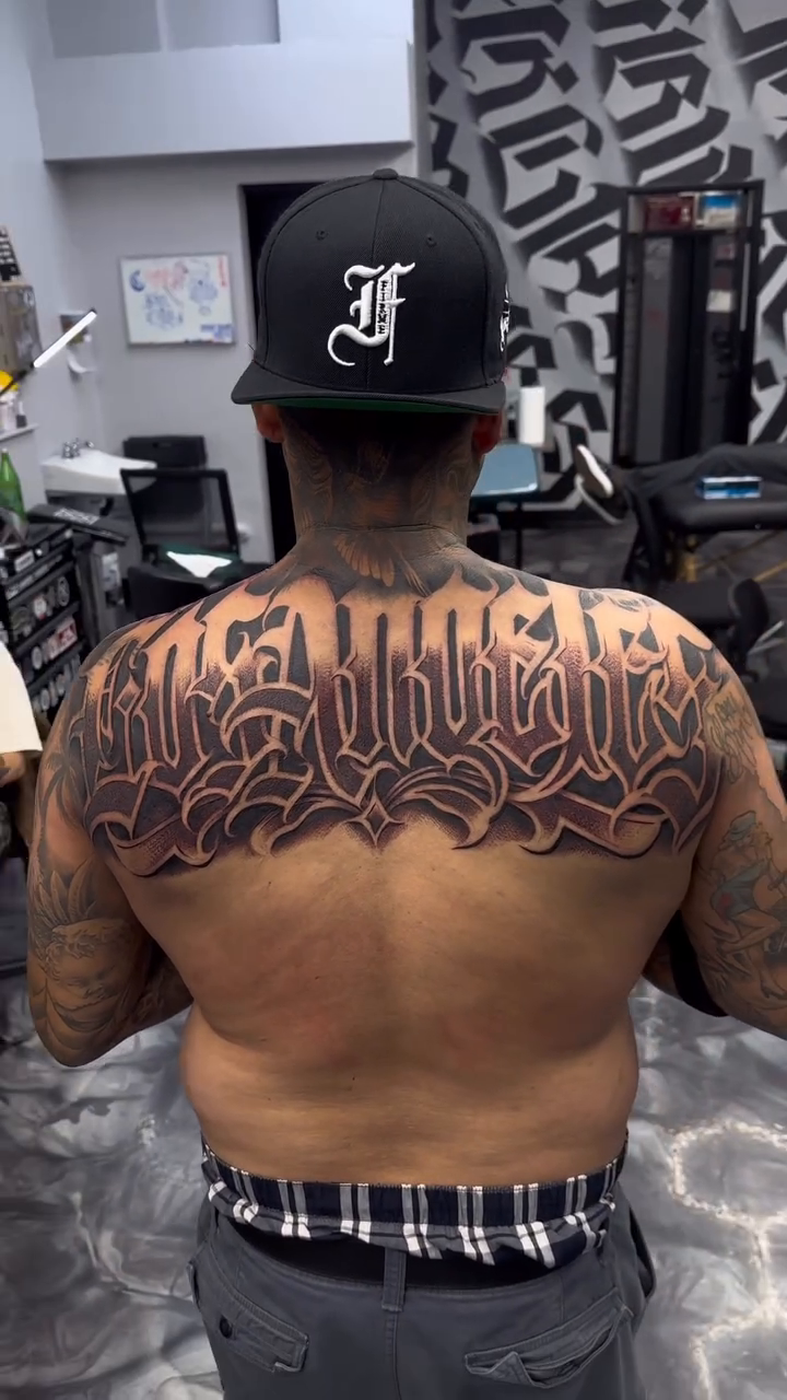 Tattoo by @ironeyestattoo — lettering_script, chicano