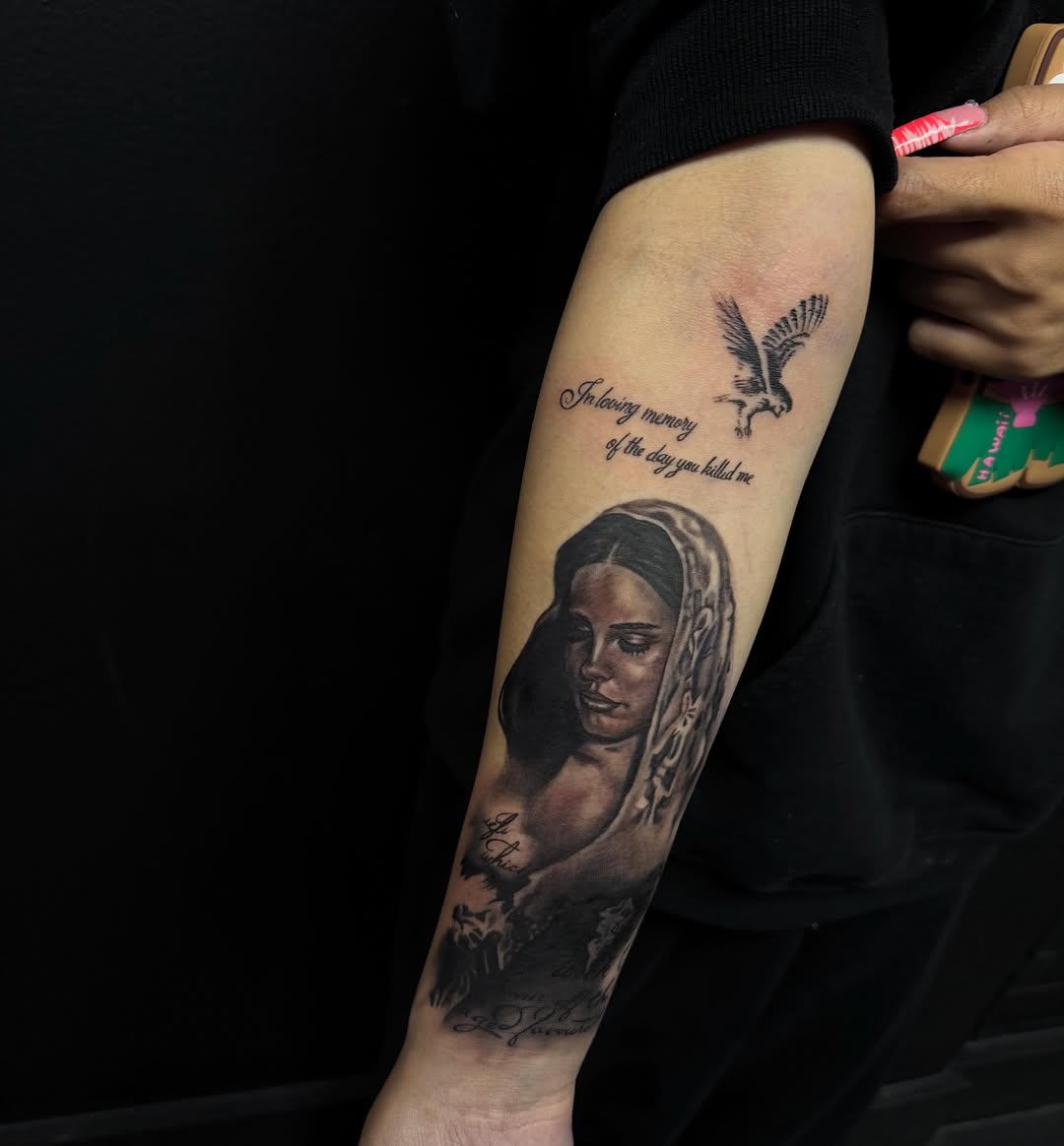 Tattoo by @kiefer_ink — realism, lettering_script