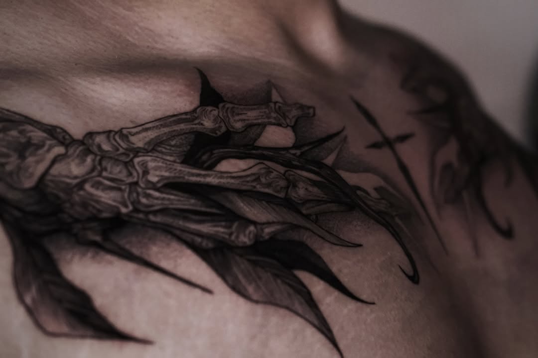 Tattoo by @tattooxklo โ dark_realism, black_and_grey