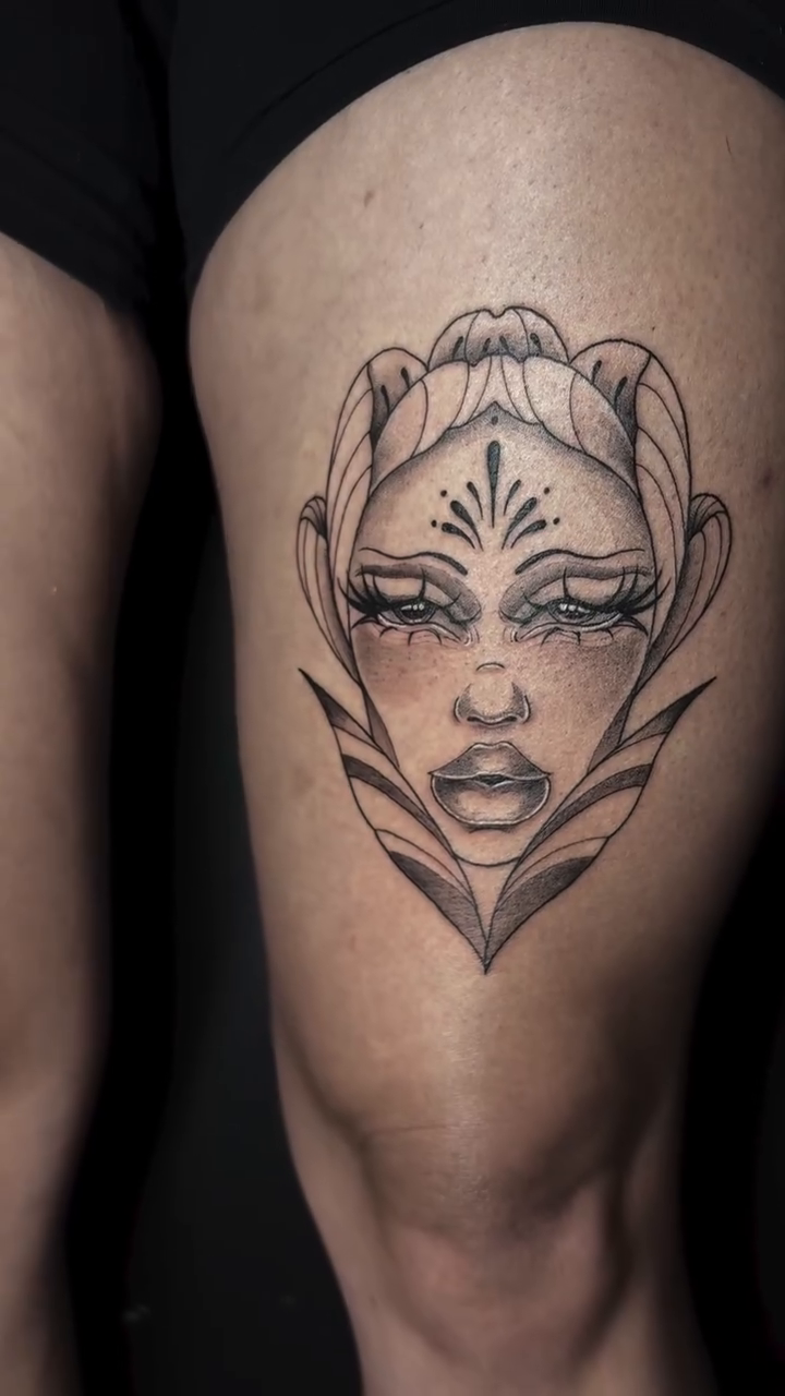 Tattoo by @harmonytattoo_ — black_and_grey, realism