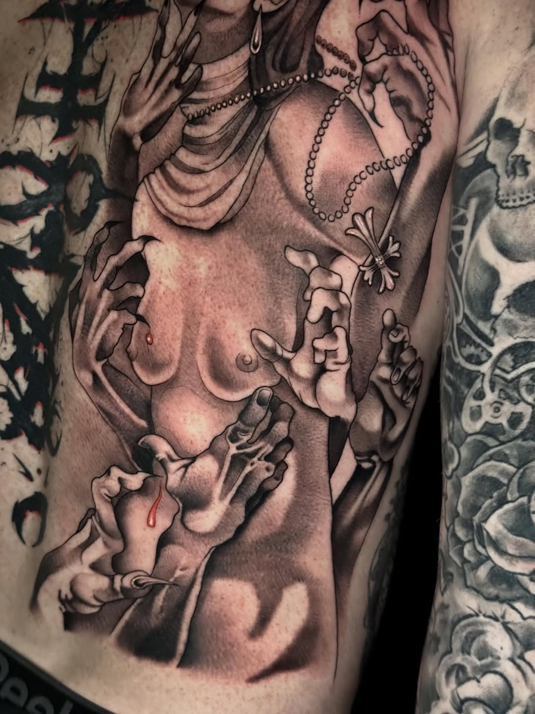 Tattoo by @mad_s_ink — black_and_grey, dark_realism