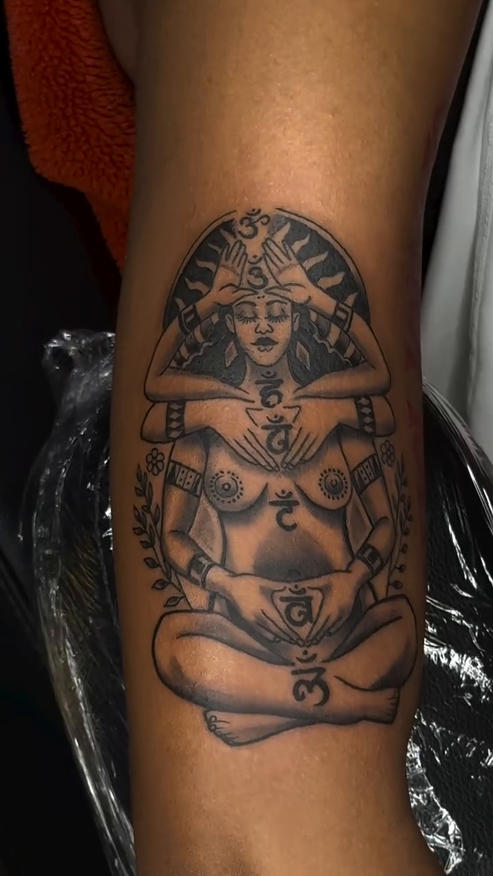 Goddess figure tattoo realism tattoo on the forearm by Left My Mark