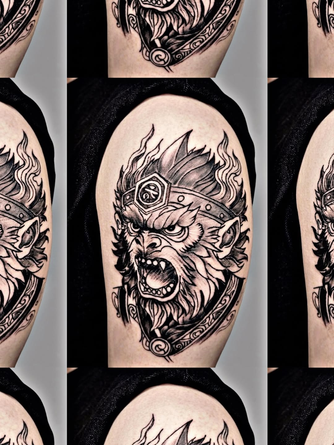 Monkey king head Japanese tattoo on the forearm by I N K S L A y e R