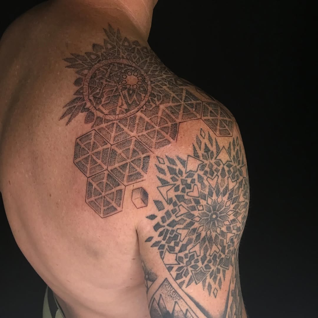 Tattoo by @linesofblack — geometric, dotwork