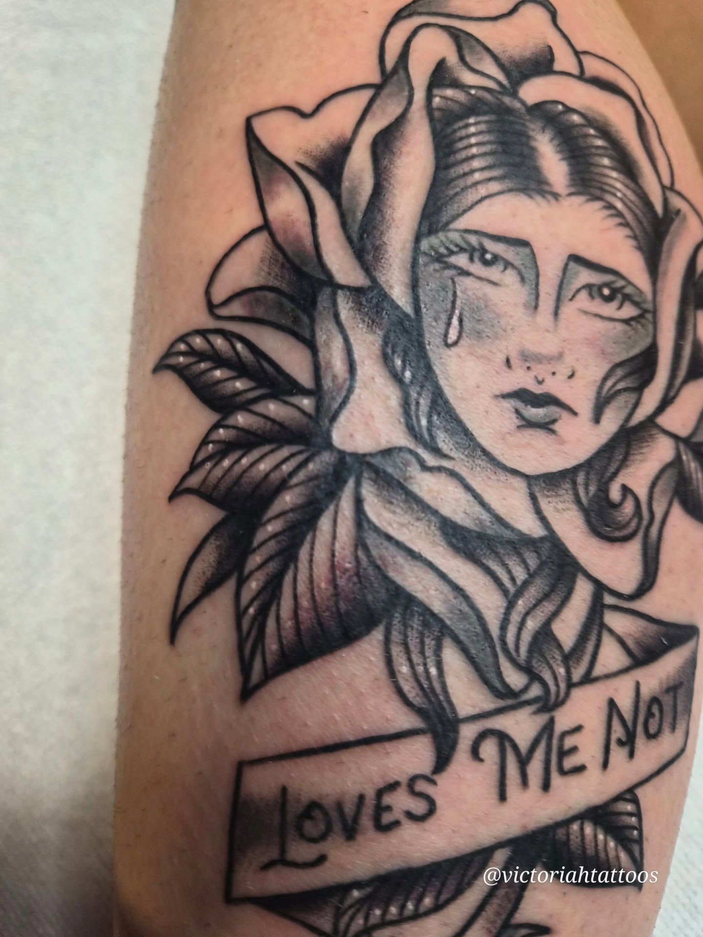 Tattoo by @victoriahtattoos — american_traditional, black_and_grey