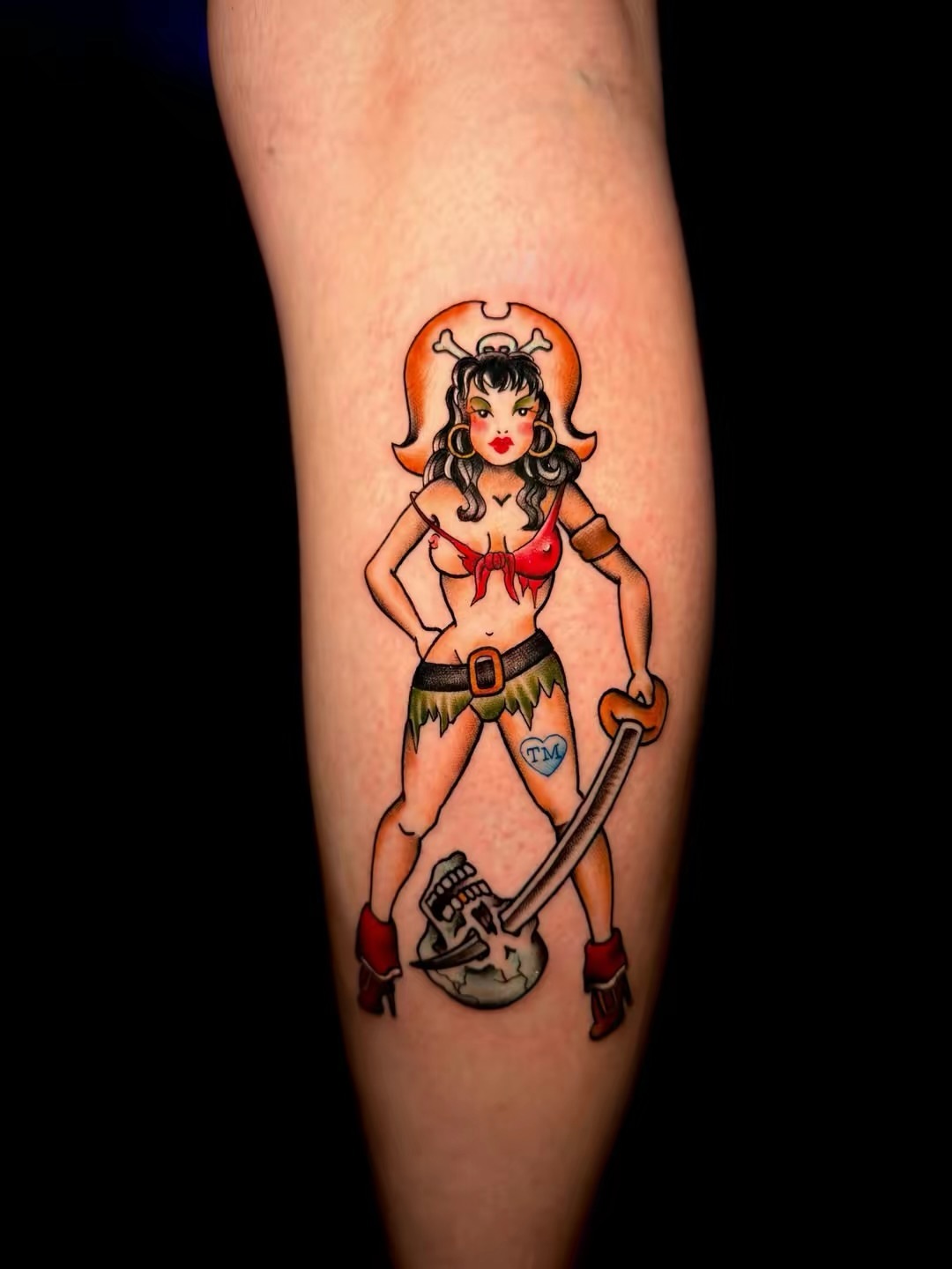 Pirate pin-up girl American traditional tattoo on the forearm by Arizona Tattoo Artist, Phoenix, Arizona