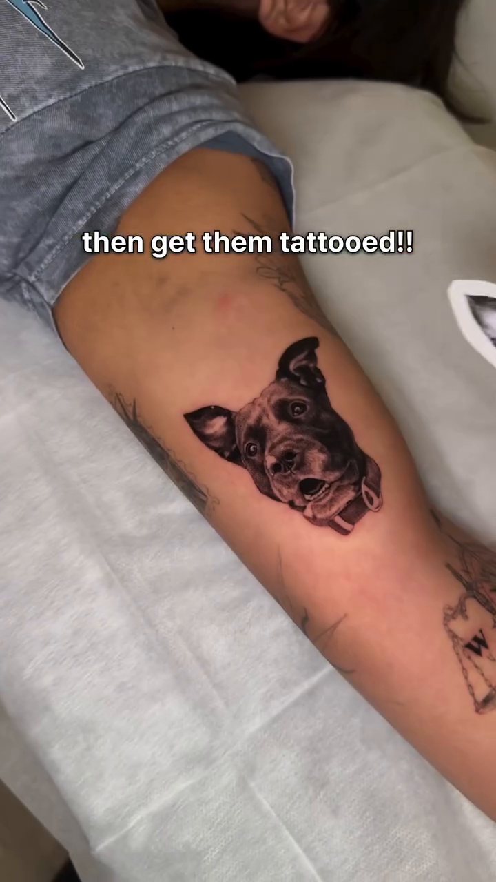 Dog portrait realism tattoo by Mystikal Blue Casares