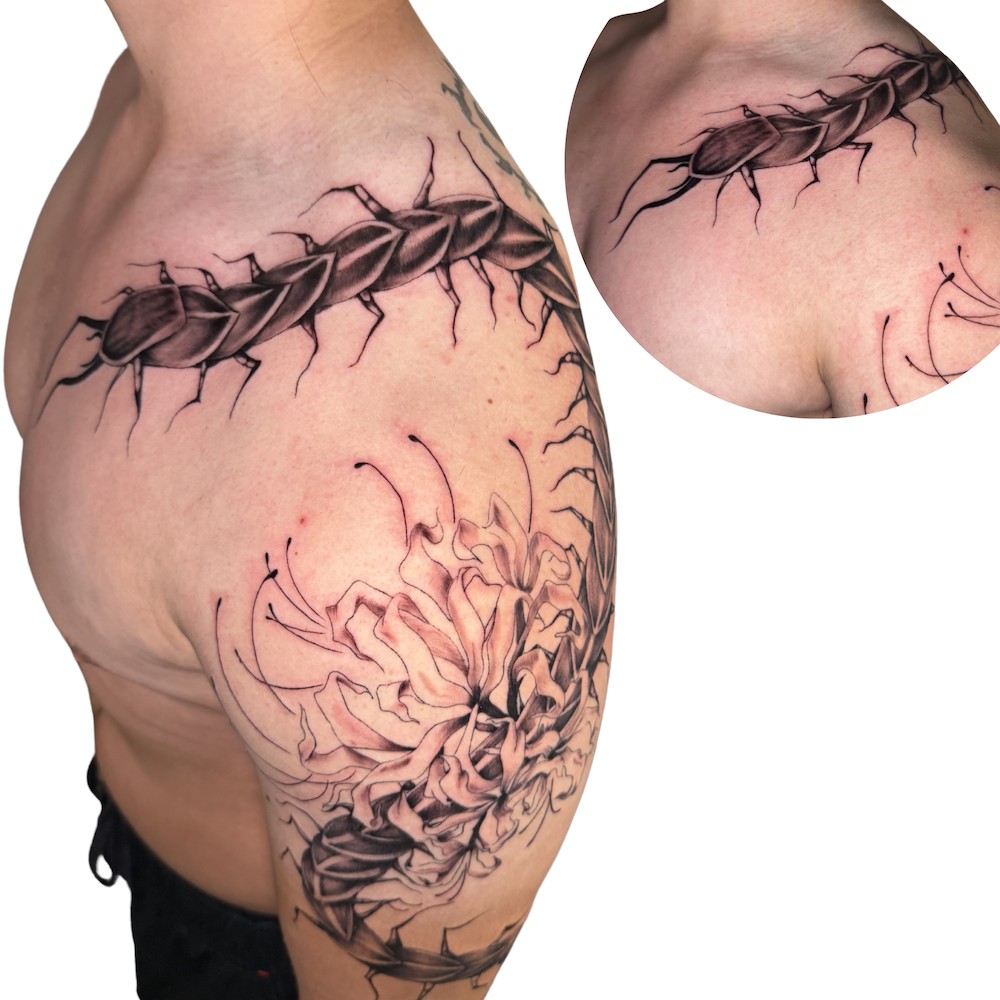 Tattoo by @anastrangebird — black_and_grey, realism