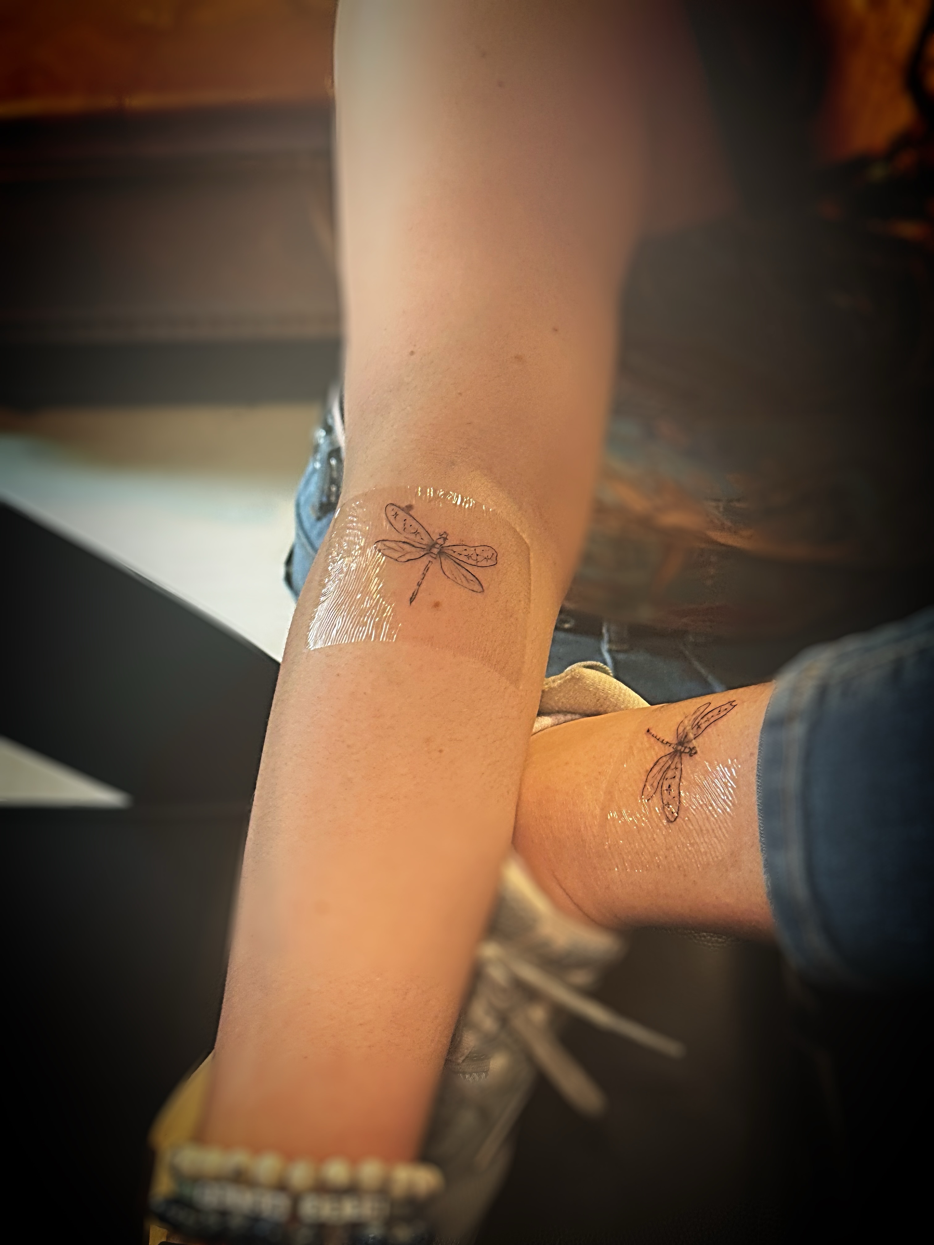 Dragonfly dotwork tattoo on the forearm by Meagan, Charlotte, North Carolina