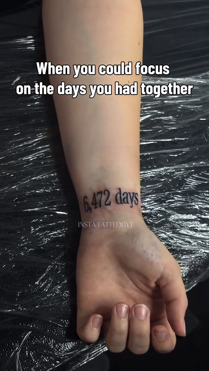 6472 days tattoo lettering tattoo on the forearm by Female Cleveland Tat Artist ๐