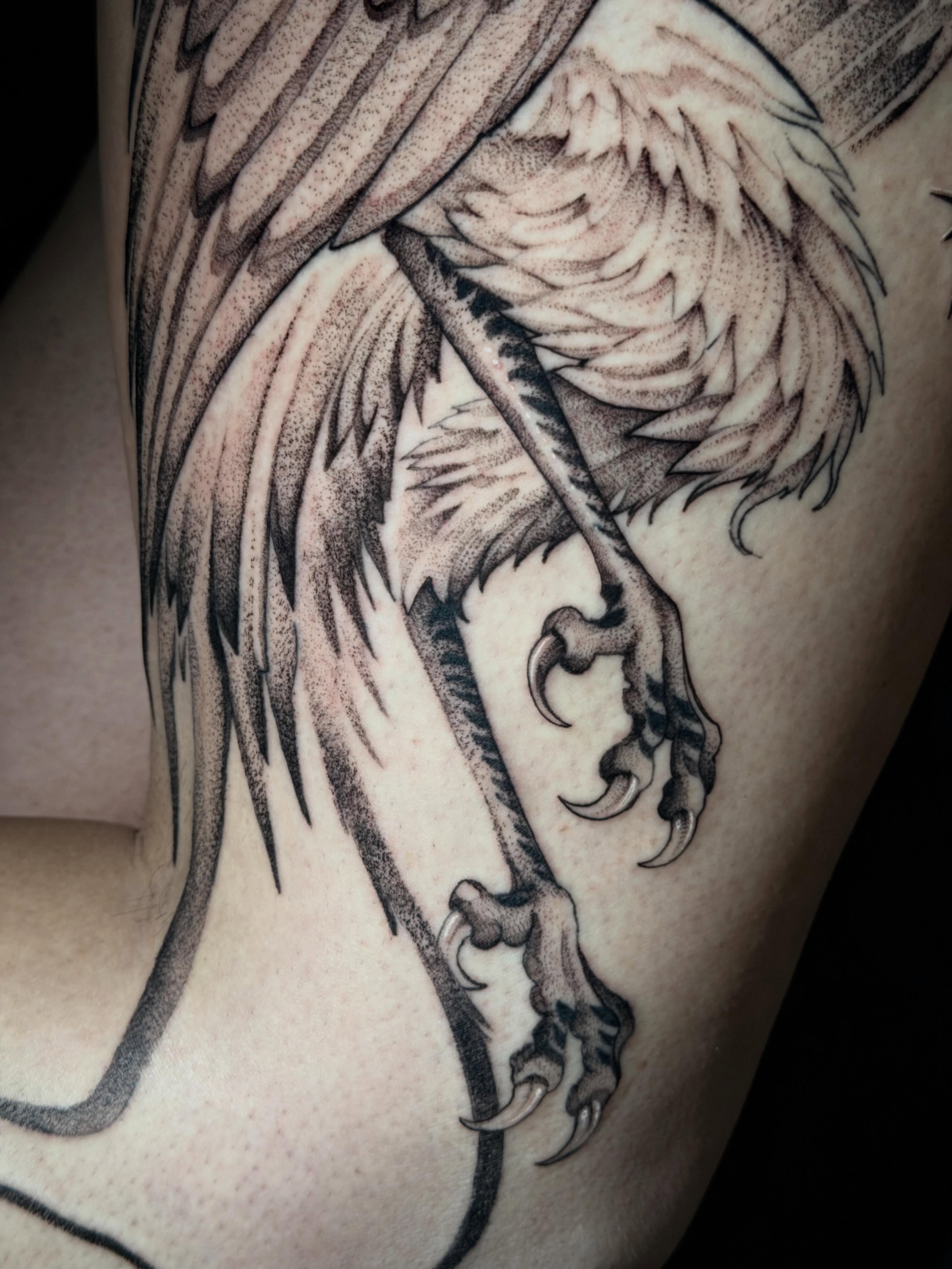 Tattoo by @whitehorsetattooing — dotwork, realism
