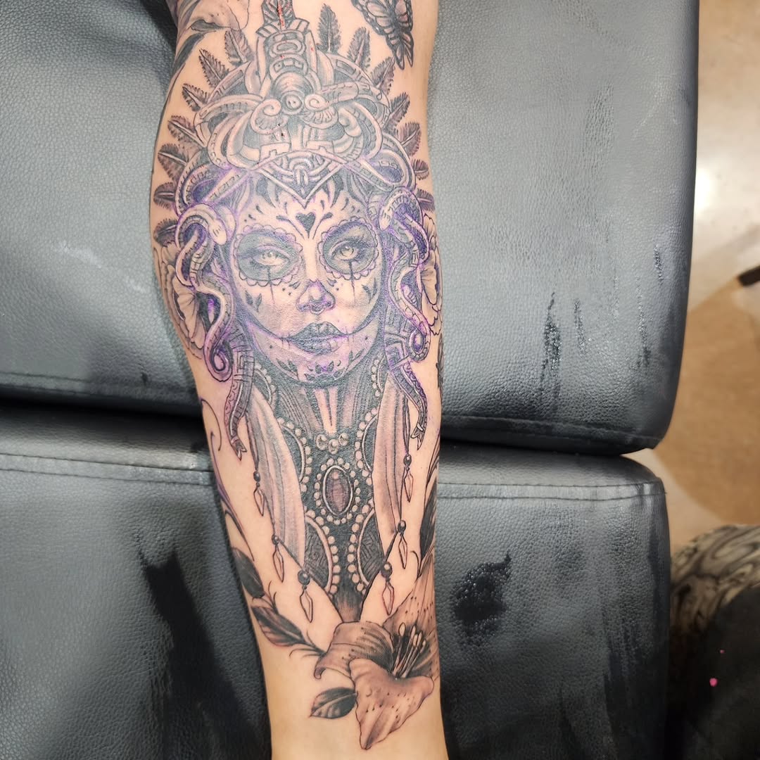 Tattoo by @j.garcia_tattooz — black_and_grey, chicano