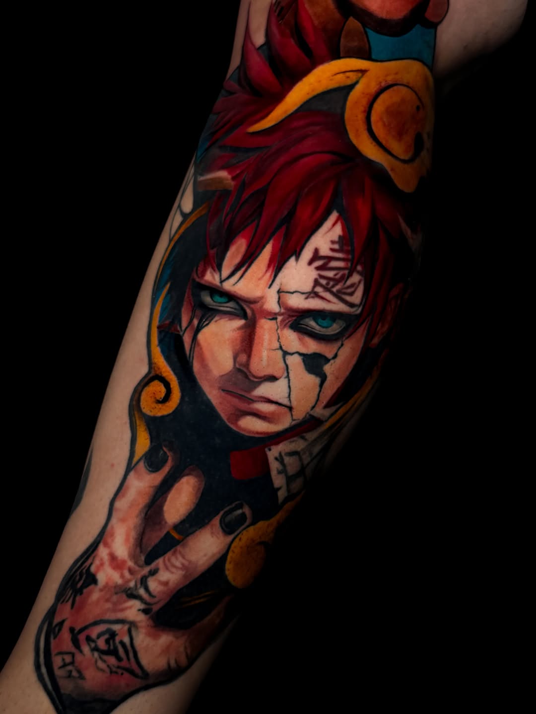 Gaara from Naruto anime tattoo on the forearm by ✨ Tattoo Artist