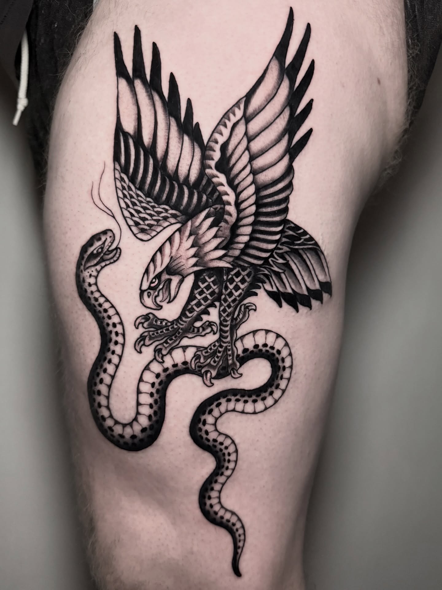 Tattoo by @ninjakixxtattoo — black_and_grey, geometric