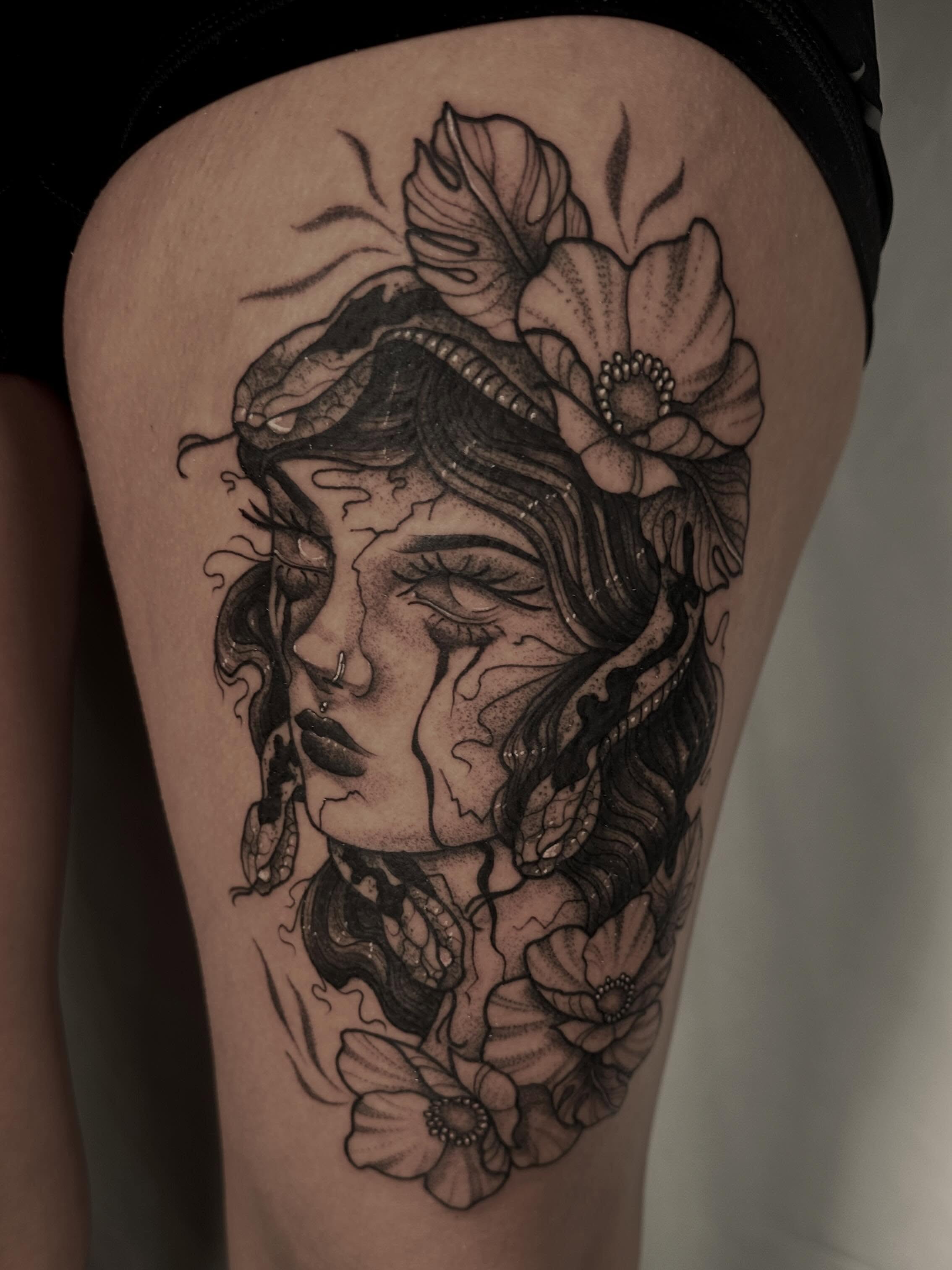 Tattoo by @bumbleknee_tattoos — black_and_grey, realism