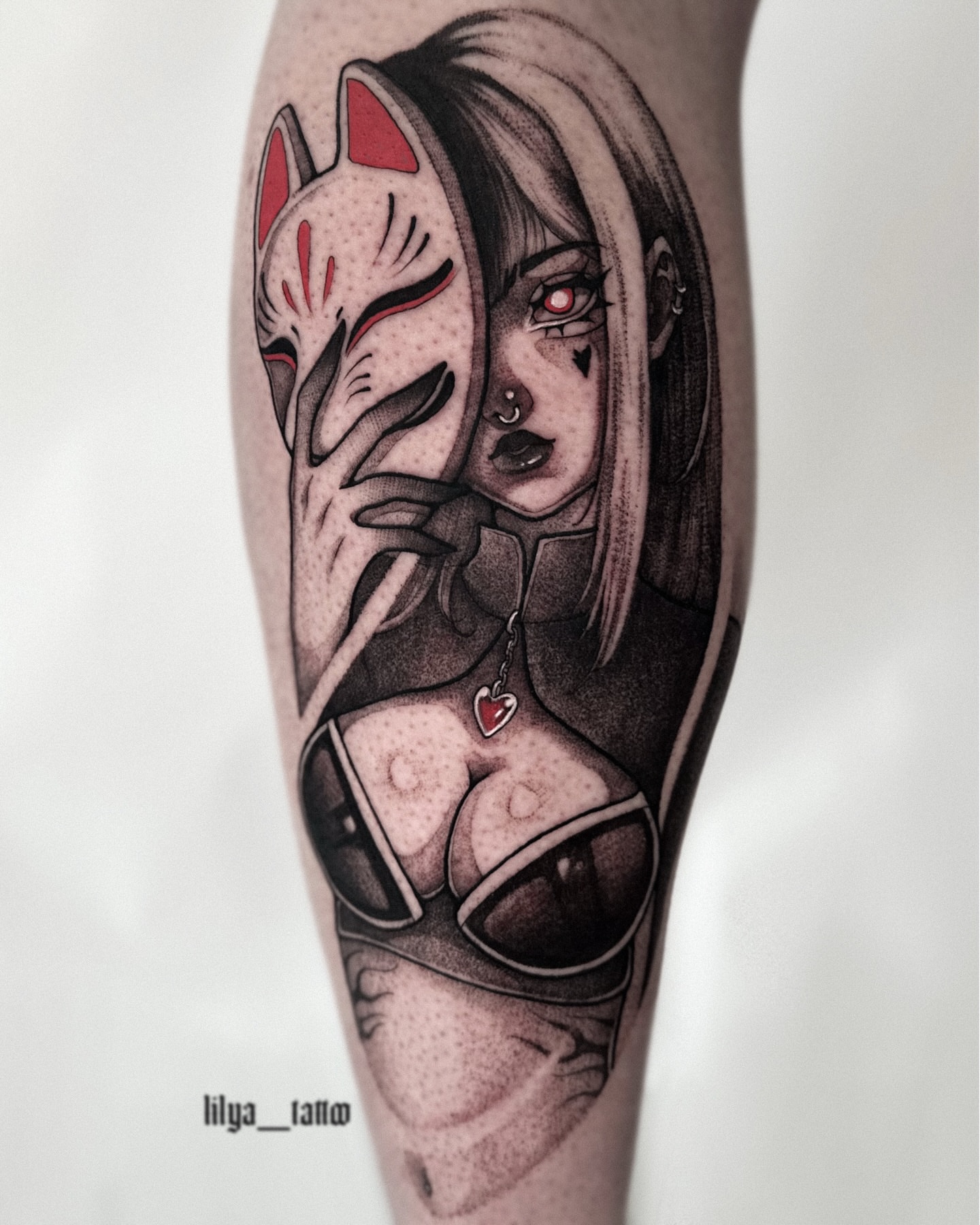 Anime girl with cat ears dotwork tattoo on the forearm by ✧ ʟɪʟʏᴀ