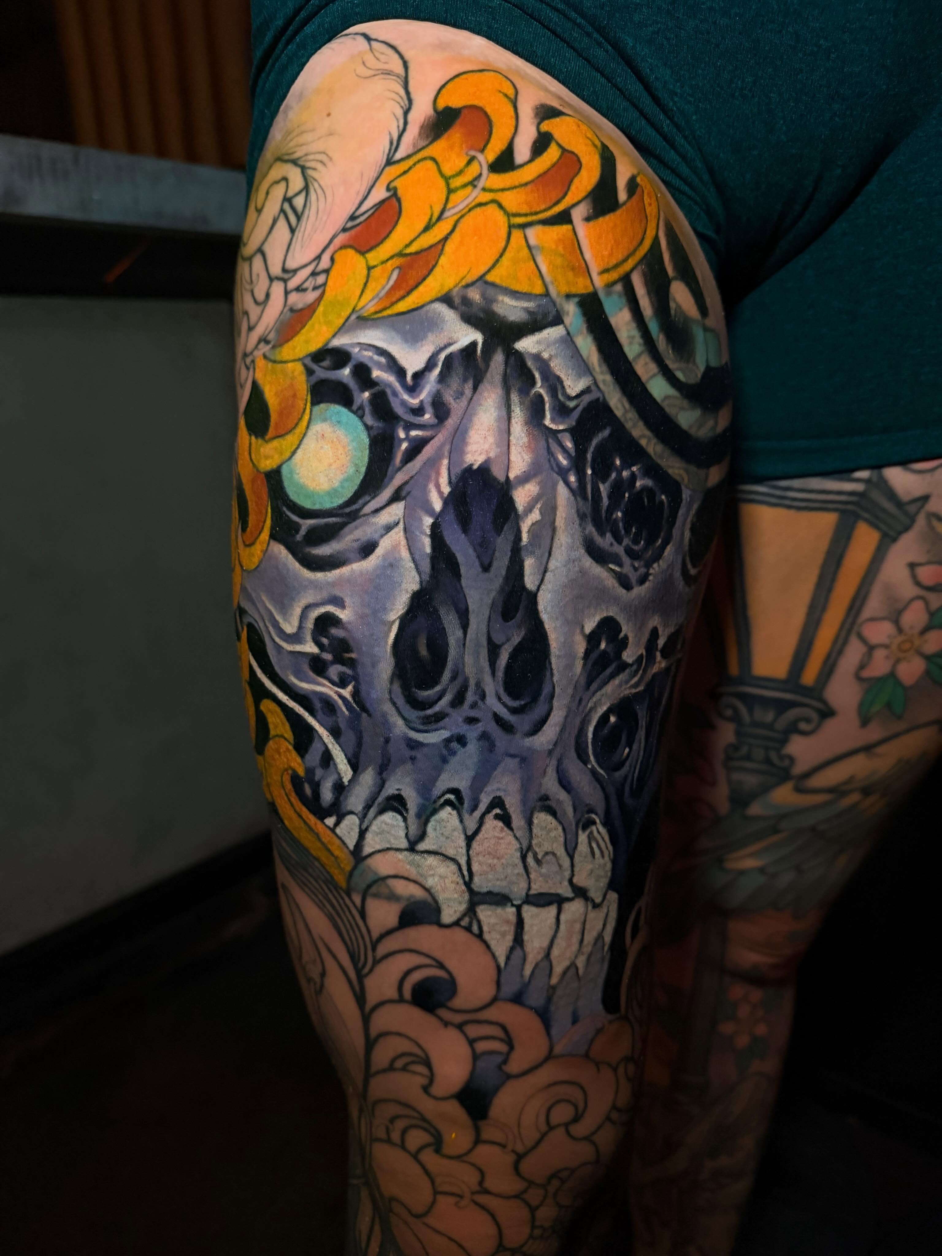 Tattoo by @aaronriddletattoos — japanese_irezumi, dotwork