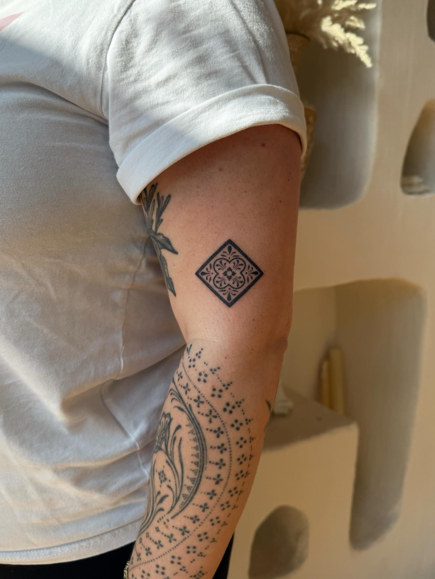 Geometric pattern geometric tattoo on the forearm by Shilo Gold 🍒