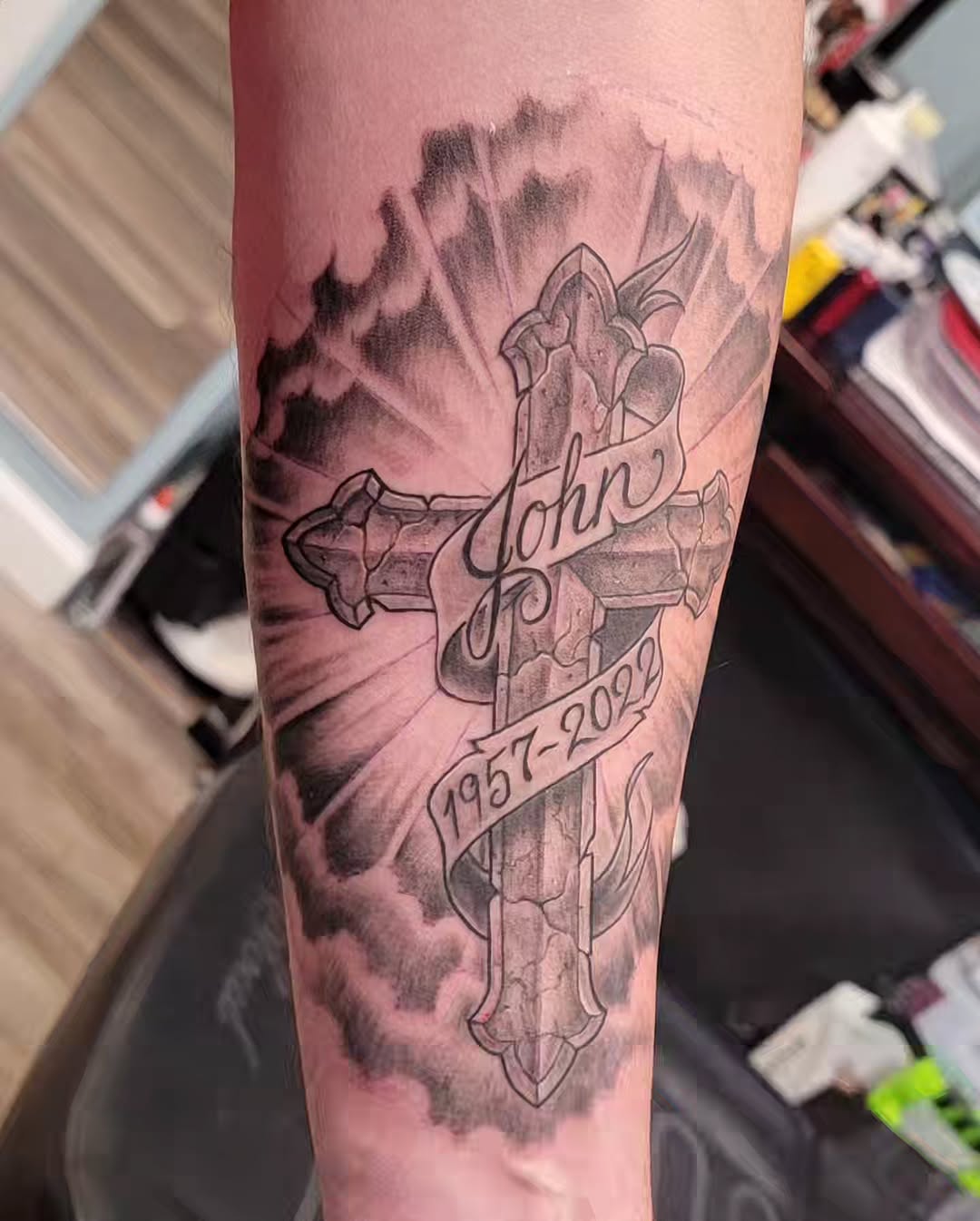 Tattoo by @sharptattoos — black_and_grey, lettering_script