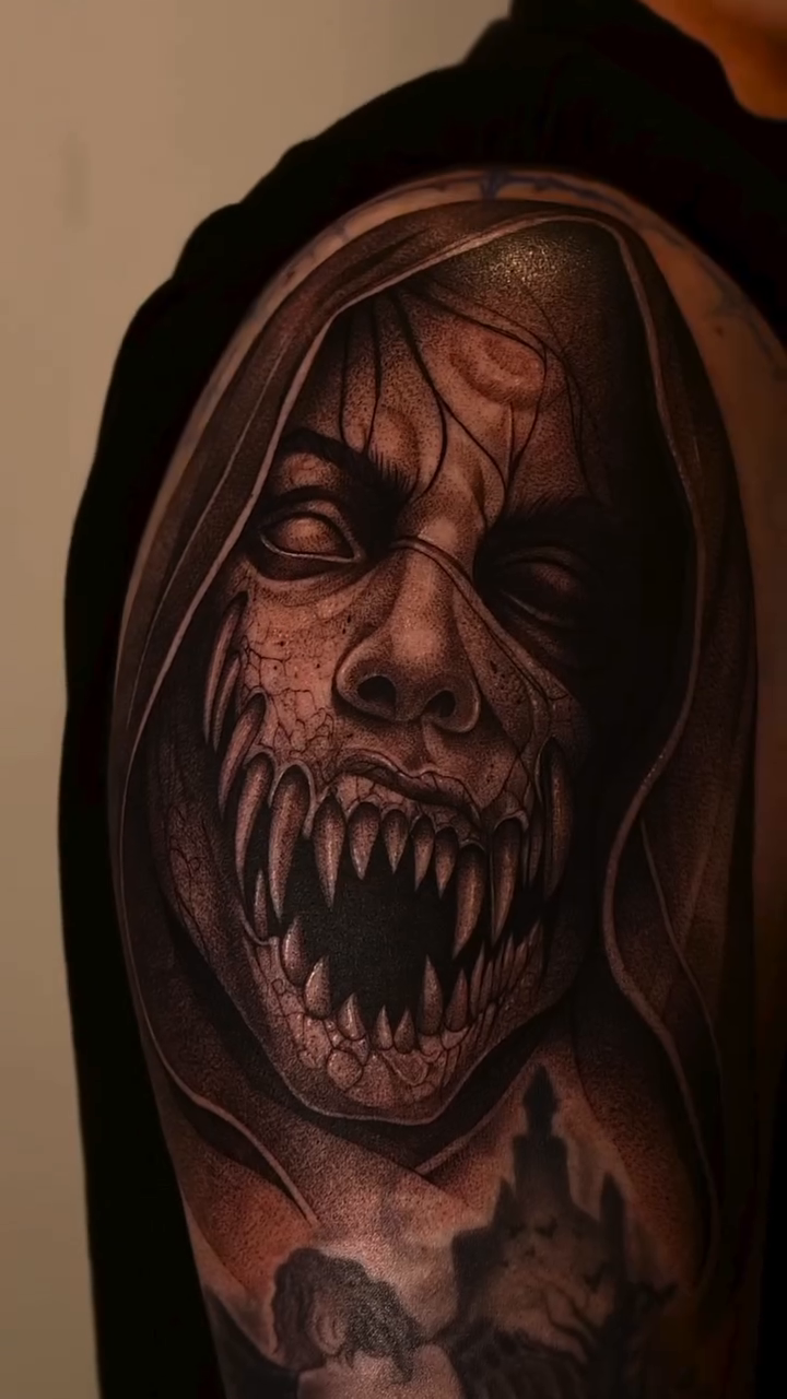 Tattoo by @guritattedyou — dark_realism, black_and_grey