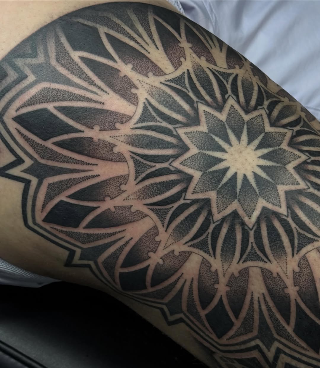 Tattoo by @rxr.dreadzilla — dotwork, geometric