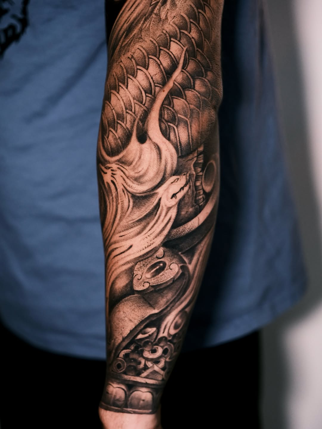 Dragon head Japanese tattoo on the forearm by Anh Nguyen