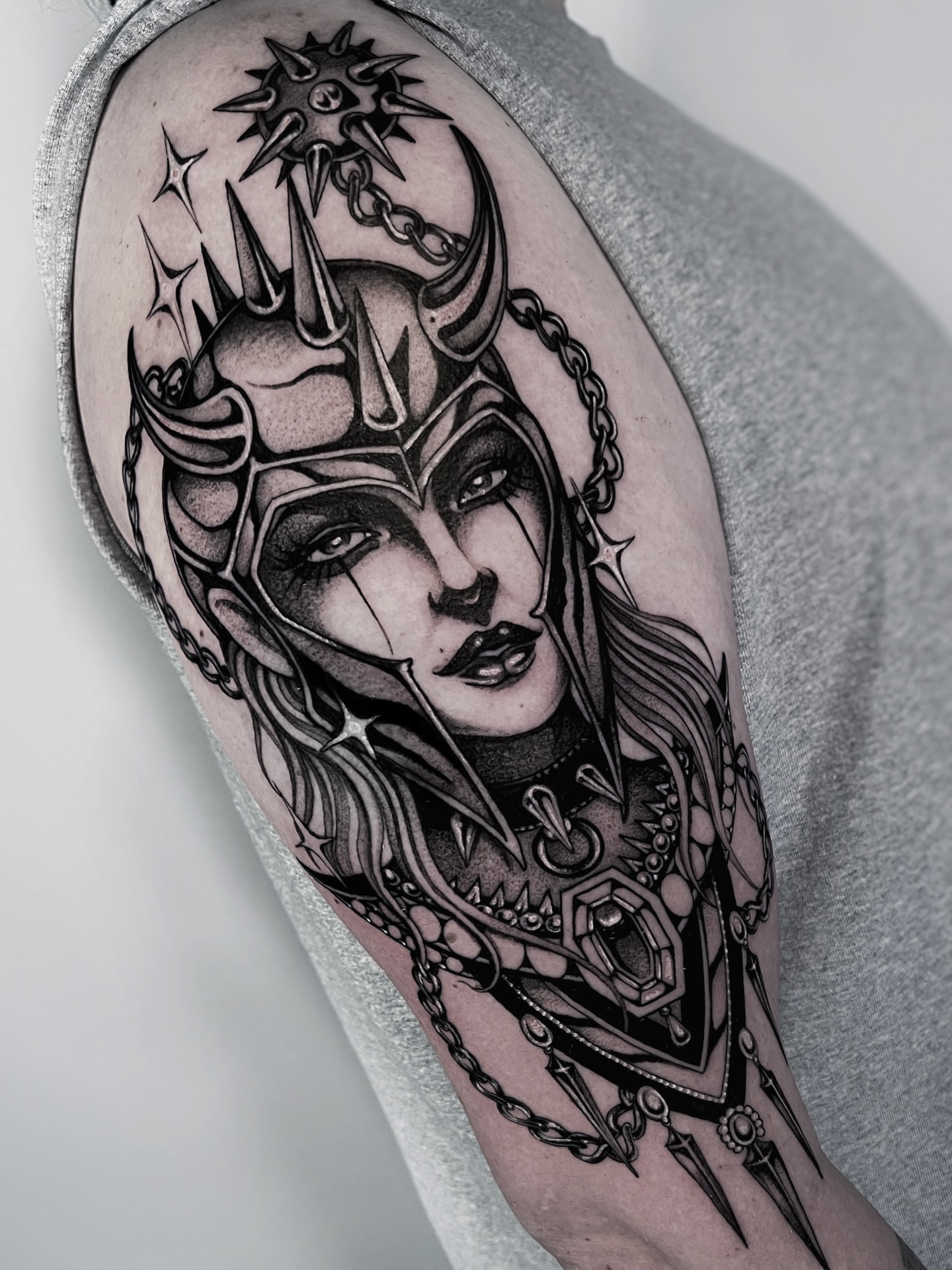 Tattoo by @ninjakixxtattoo — black_and_grey, dark_realism
