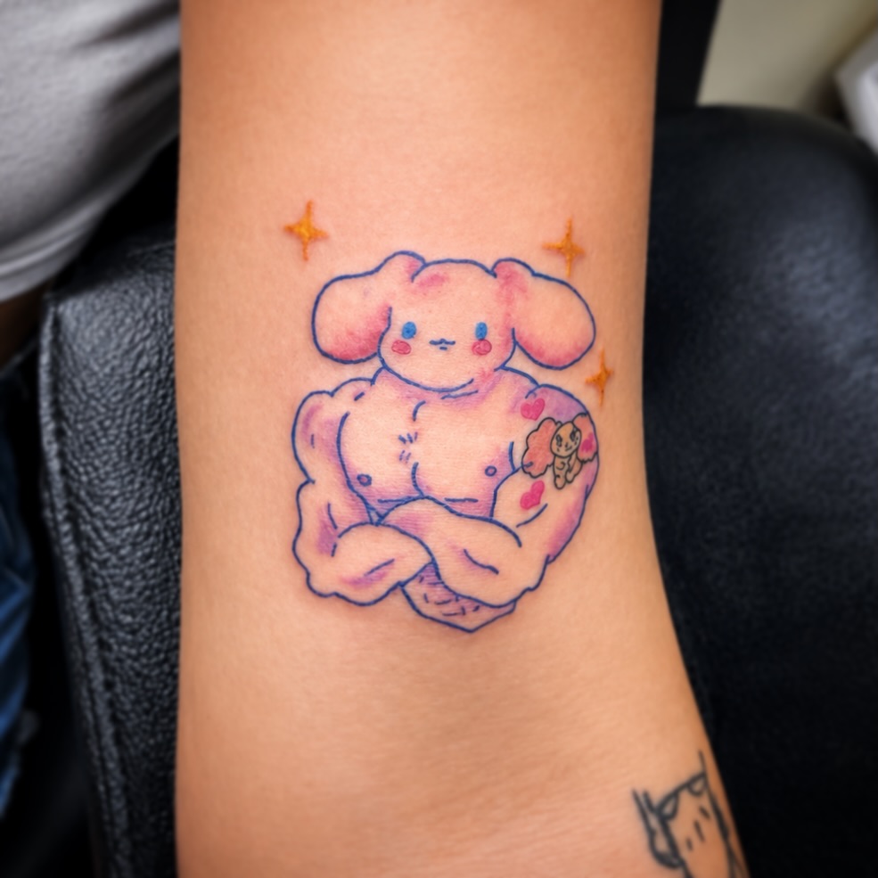New school tattoo on the forearm by Kraken ink Tattoo, San Francisco, California