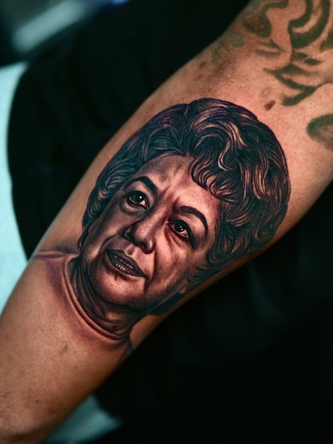 Portrait of a woman realism tattoo on the forearm by Dallas tattoo artist