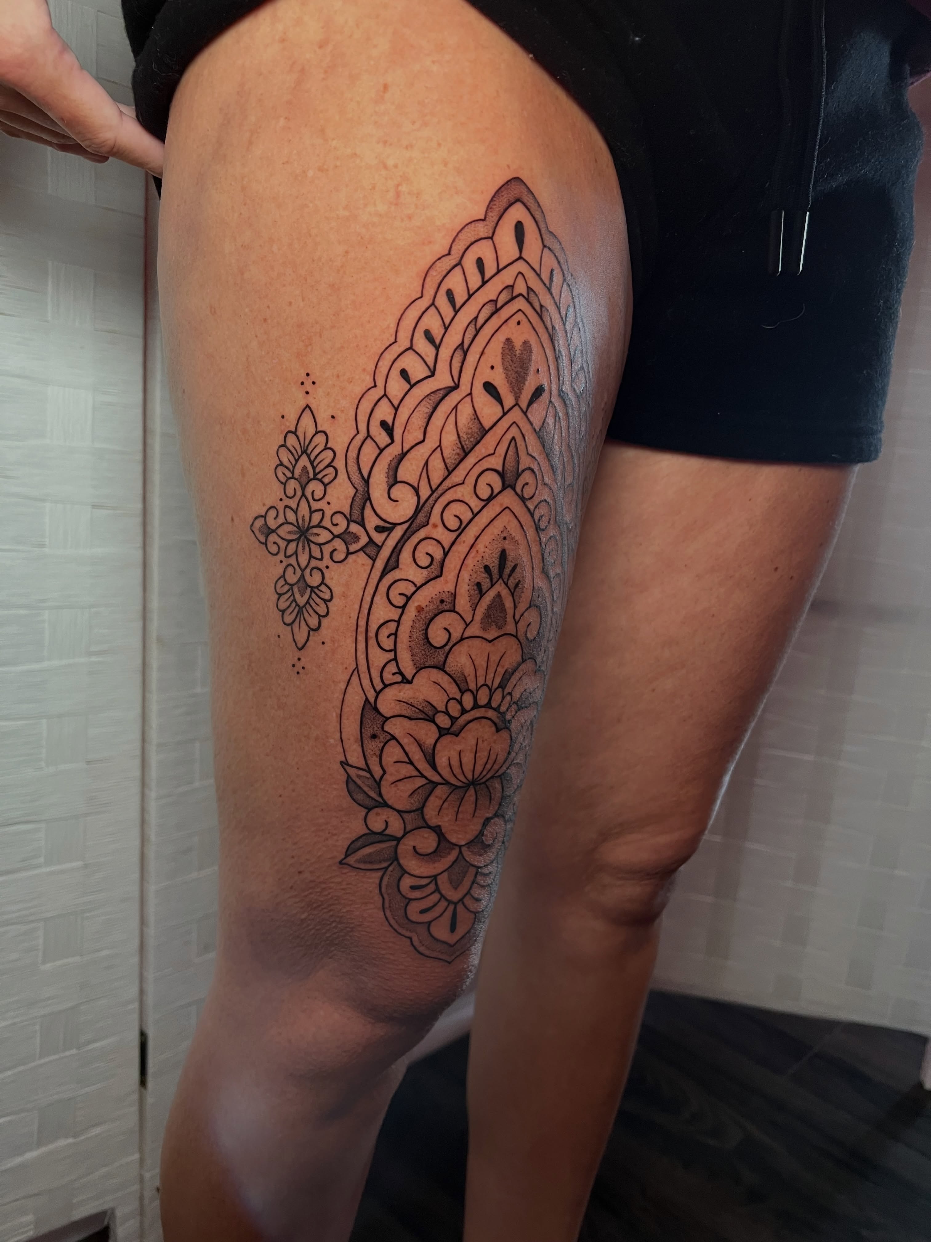 Tattoo by @laurenkelleetattoos — ornamental, dotwork