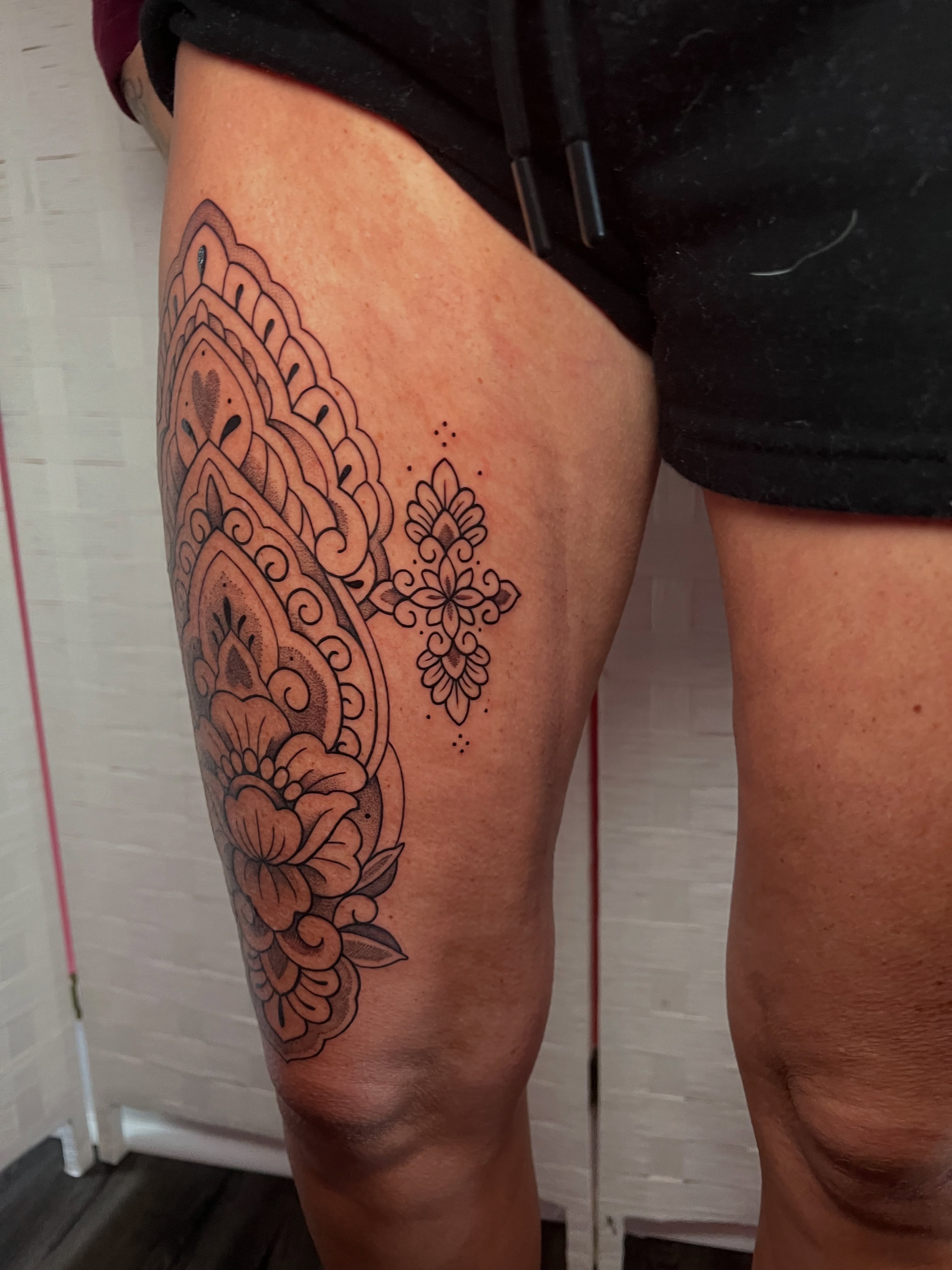 Tattoo by @laurenkelleetattoos — ornamental, dotwork