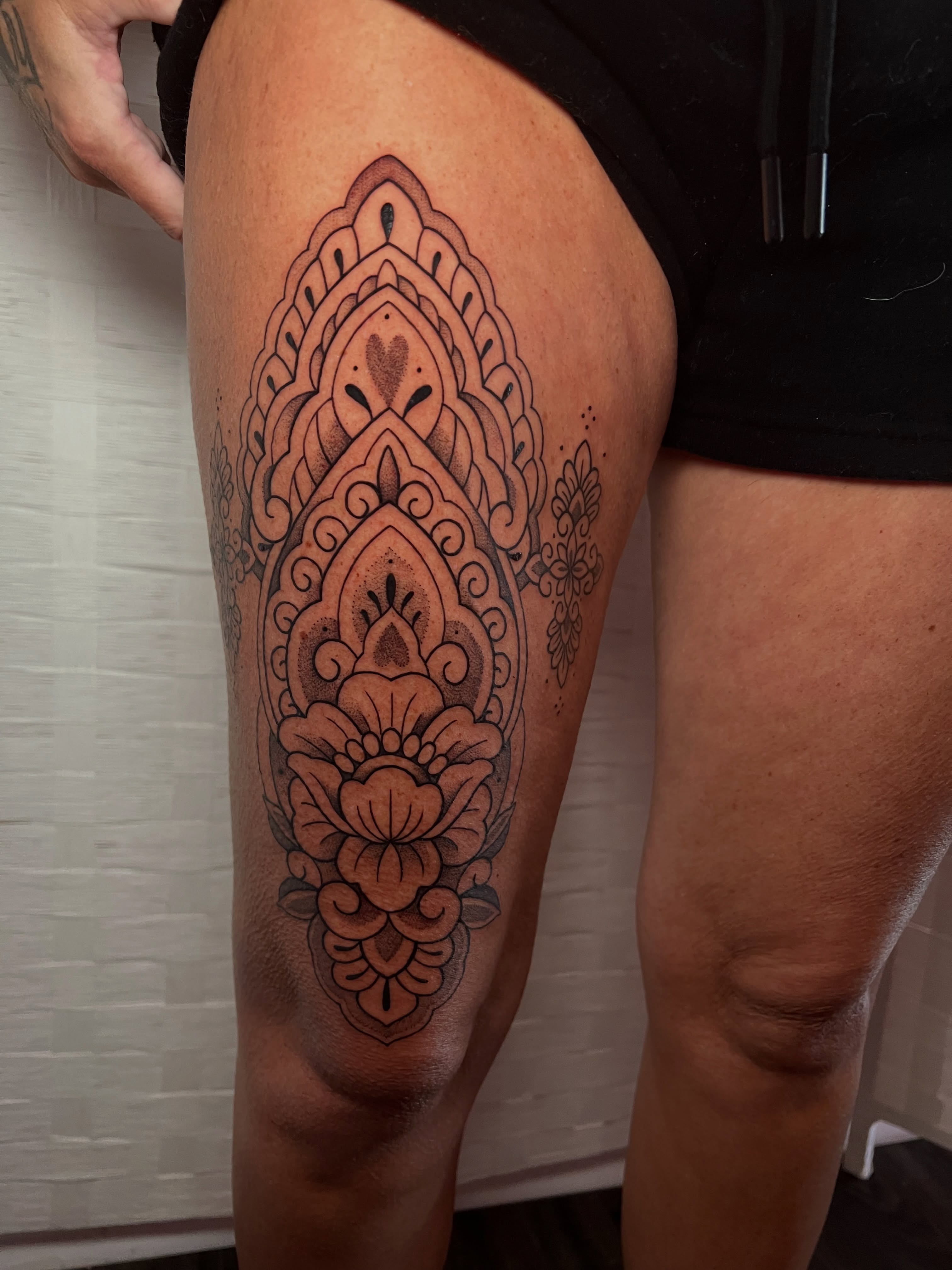 Tattoo by @laurenkelleetattoos — ornamental, dotwork
