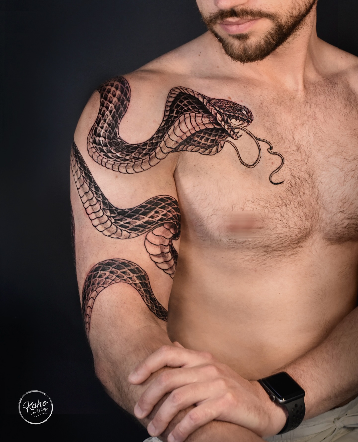 Tattoo by @kahoinkshop — black_and_grey