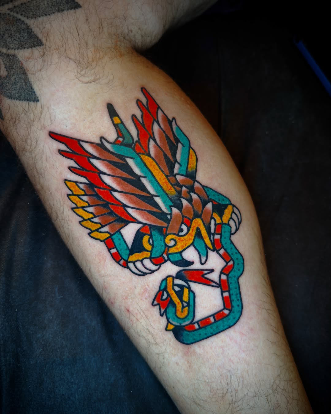 Mythical bird American traditional tattoo on the forearm by โ L O S โ ๐ฒ๐ฝ