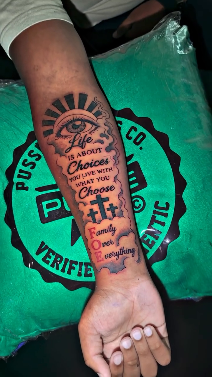 Tattoo by @inkfromtyyland — lettering_script, black_and_grey
