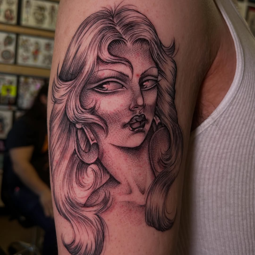 Tattoo by @salchichatattoos — black_and_grey, dotwork
