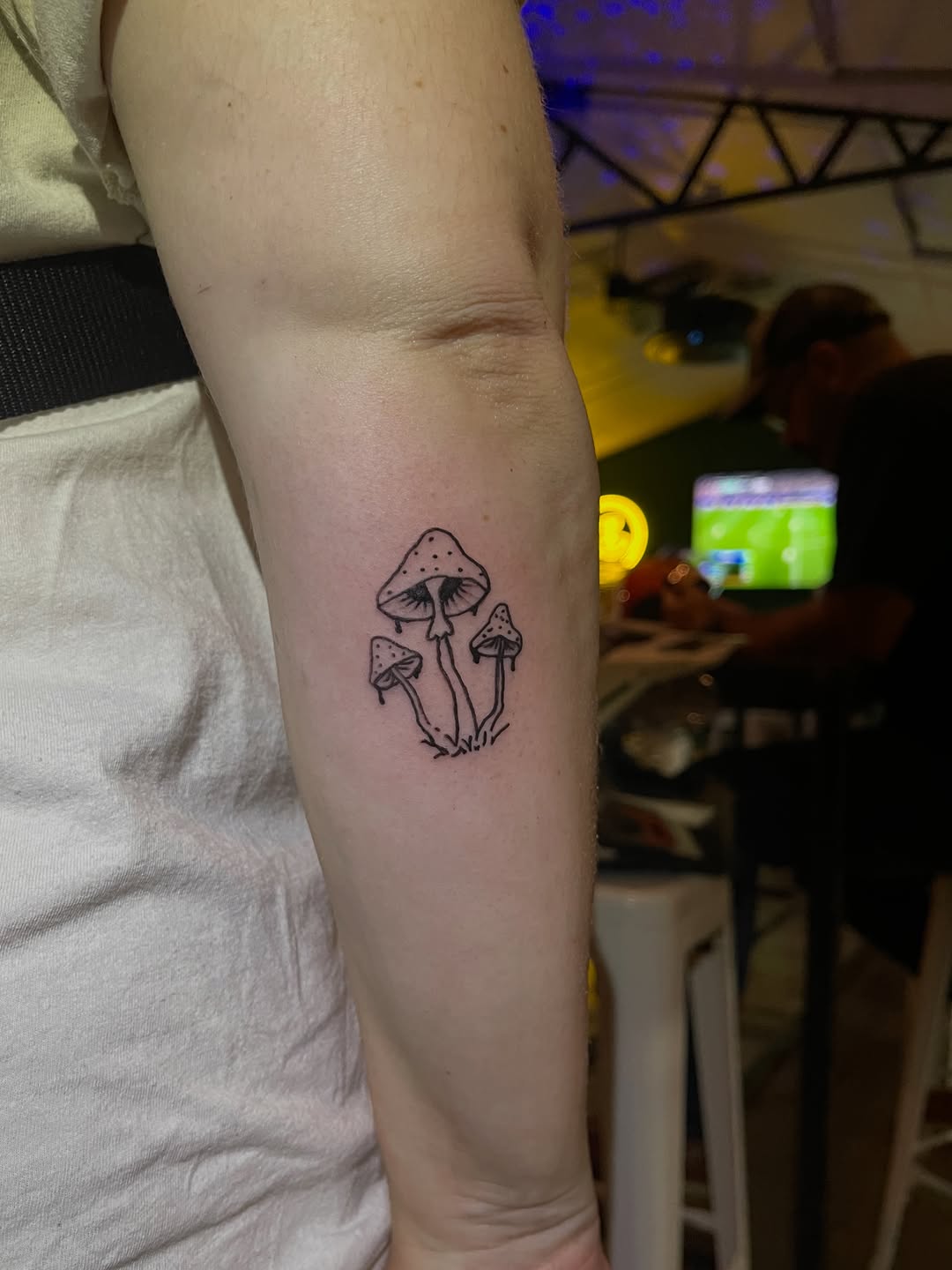 Mushrooms dotwork tattoo on the forearm by Amy
